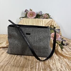 Vintage Preston & York Shoulder Bag Black & White Tweed Faux Leather Strap Purse